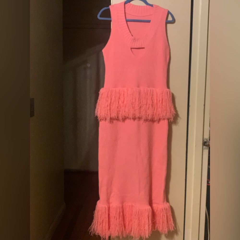 Women’s Salmon Pink Sleeveless scoop Neck Knitted Dress